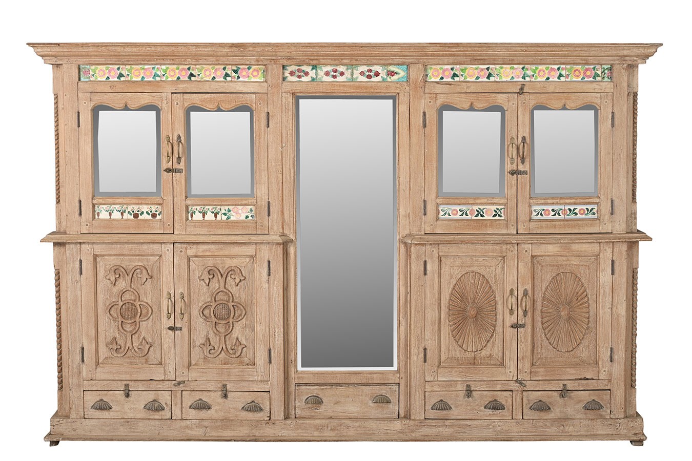 Vitrinenschrank Dutch Style mit Kacheln whitewashed