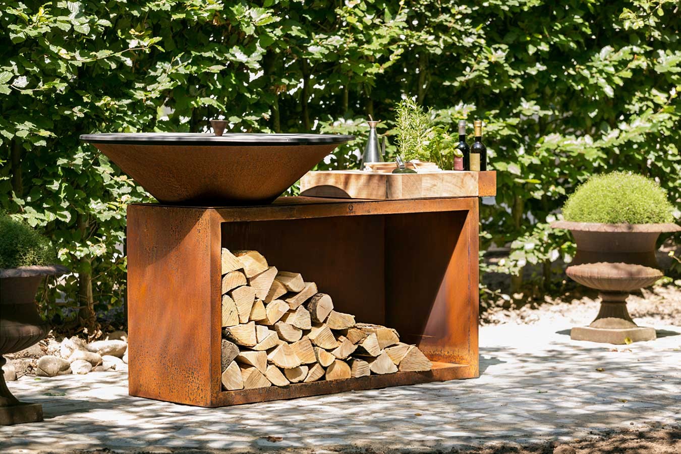 Ofyr Grill Island Corten 100 Teakholz