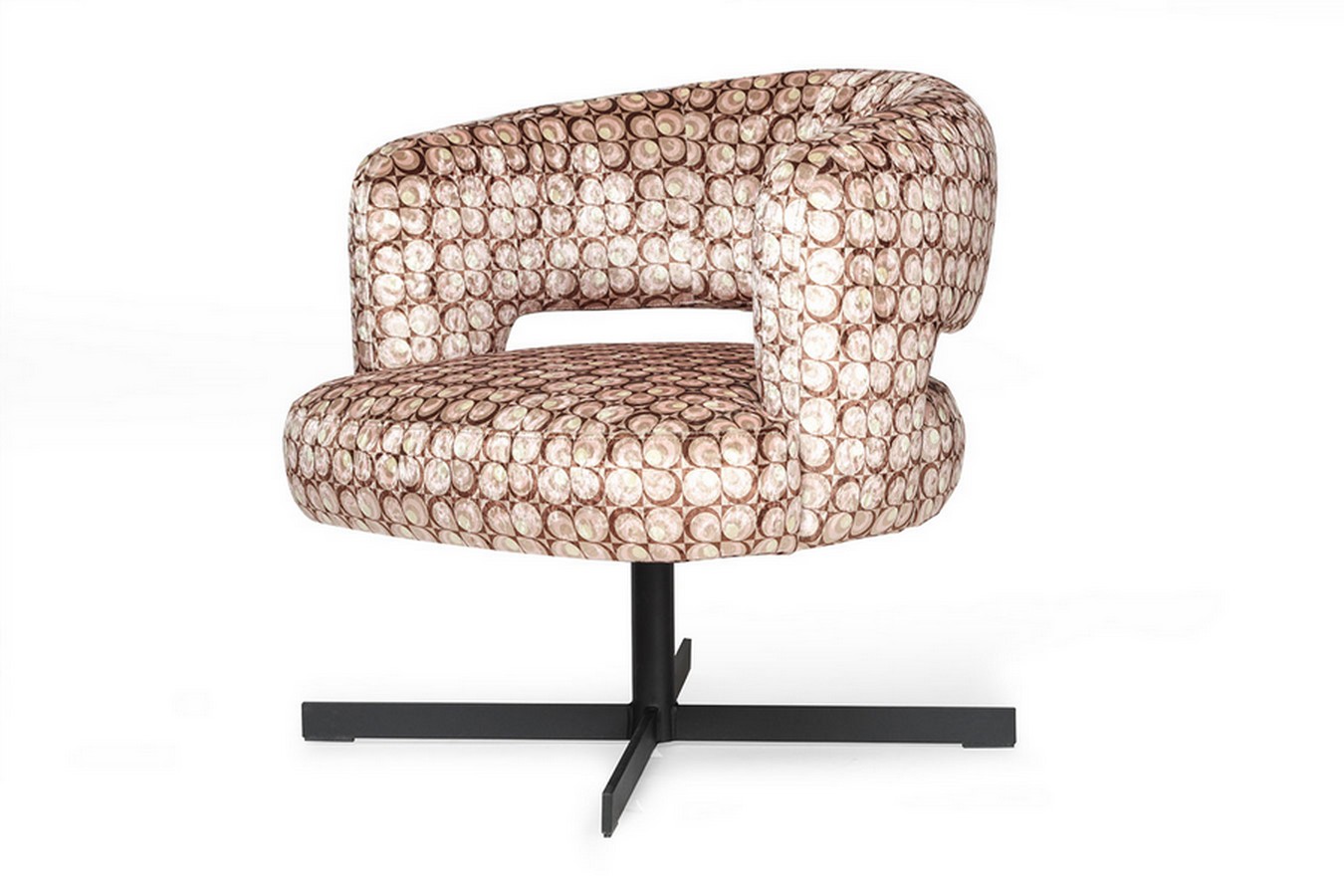 Low Dining Sessel Lennox Stoff Retro gemustert