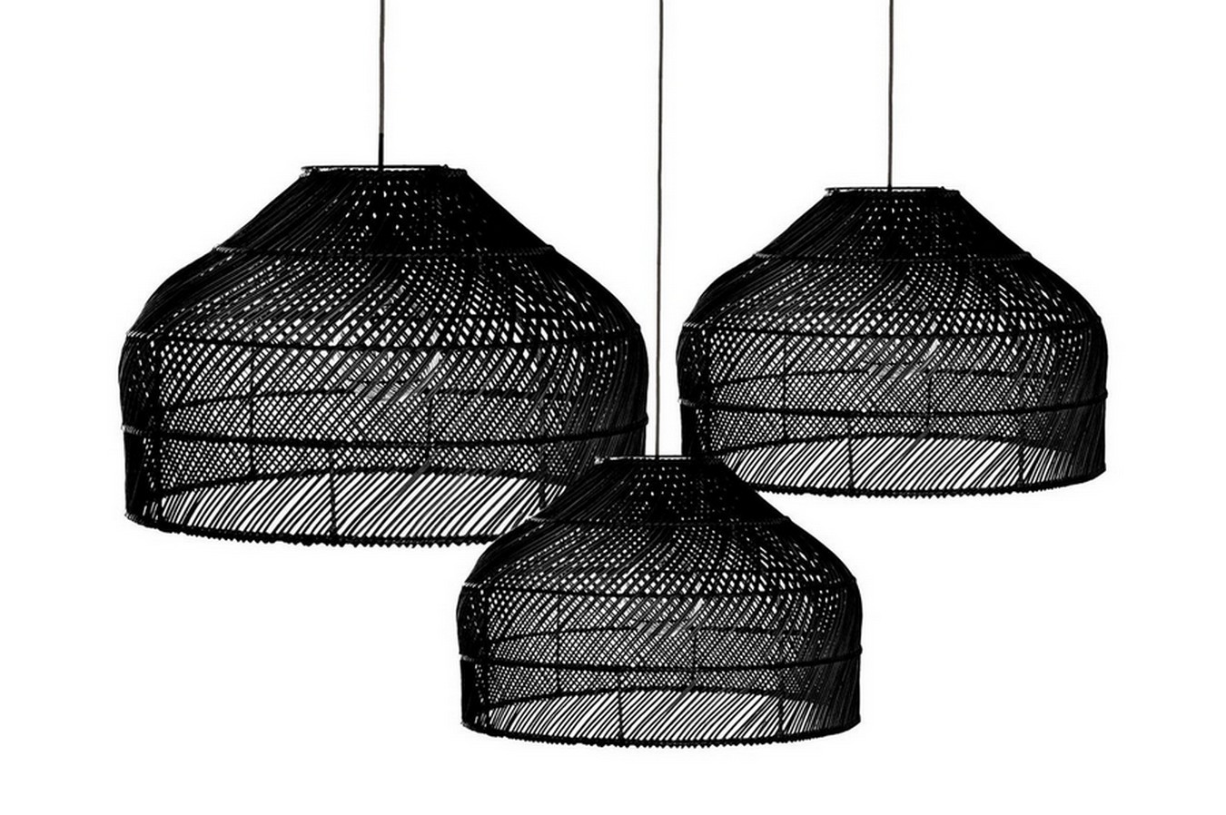 Lampenschirm Luna Rattan schwarz 3er-Set