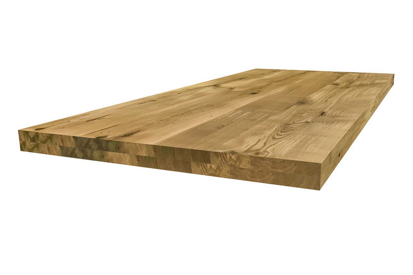 Tischplatte 6,5 cm astige Eiche massiv gerade Kante aufgedoppelt ab 60 cm konfigurierbar