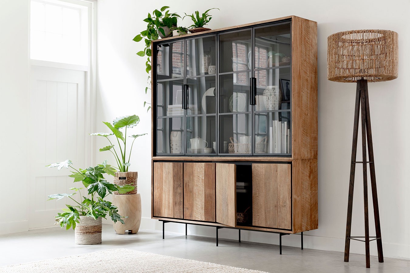 Vitrinenschrank Metropole Teak B 180 cm
