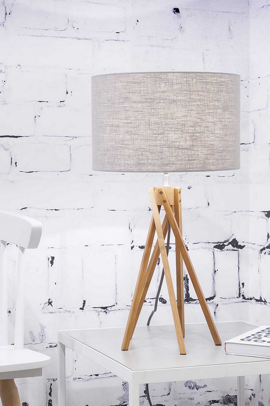 Tischlampe Kilimanjaro Bambus Textil hellgrau