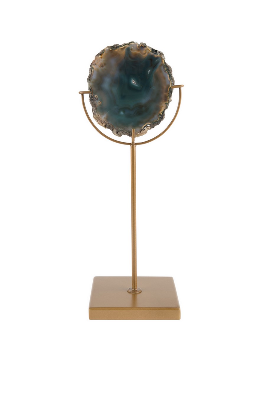 Teelichthalter auf Fuss mit Achatscheibe blau/gold h 30cm