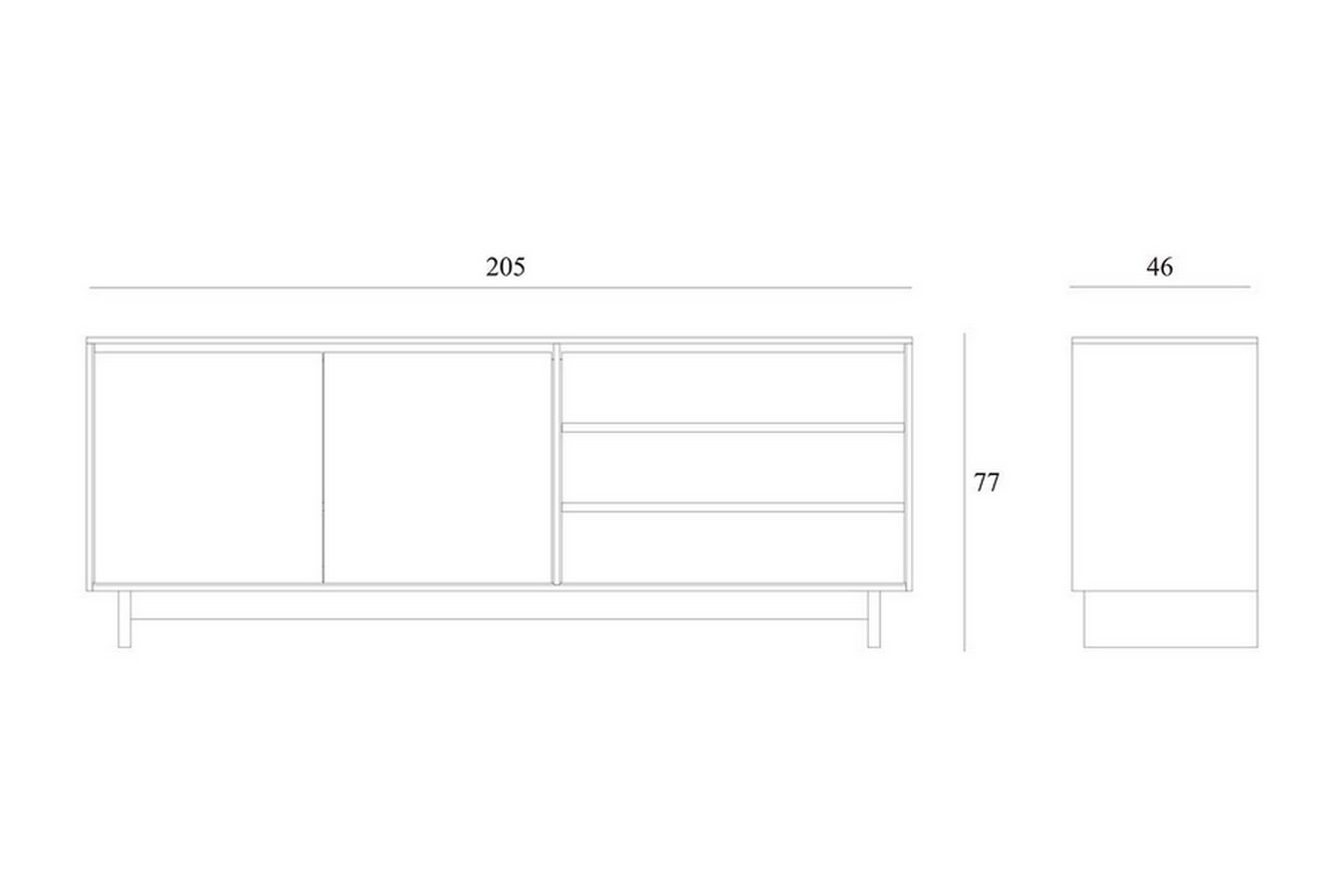 Sideboard Wave Eiche massiv B 205 cm