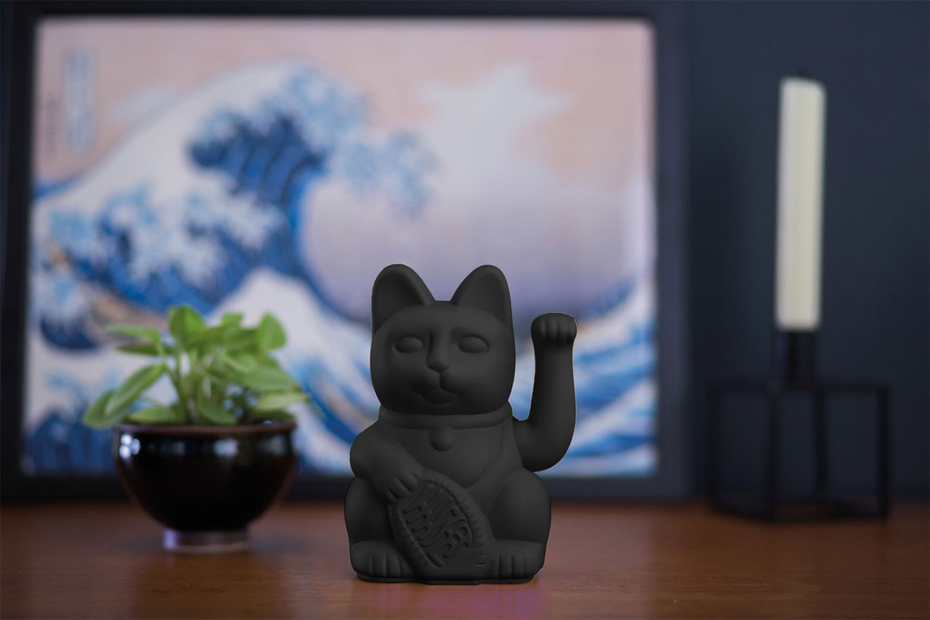 Winkekatze Lucky Cat schwarz matt
