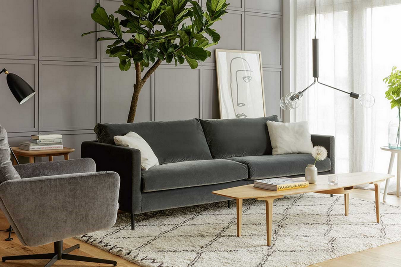 Sofa 3 Sitzer Impala Classic Samt grau
