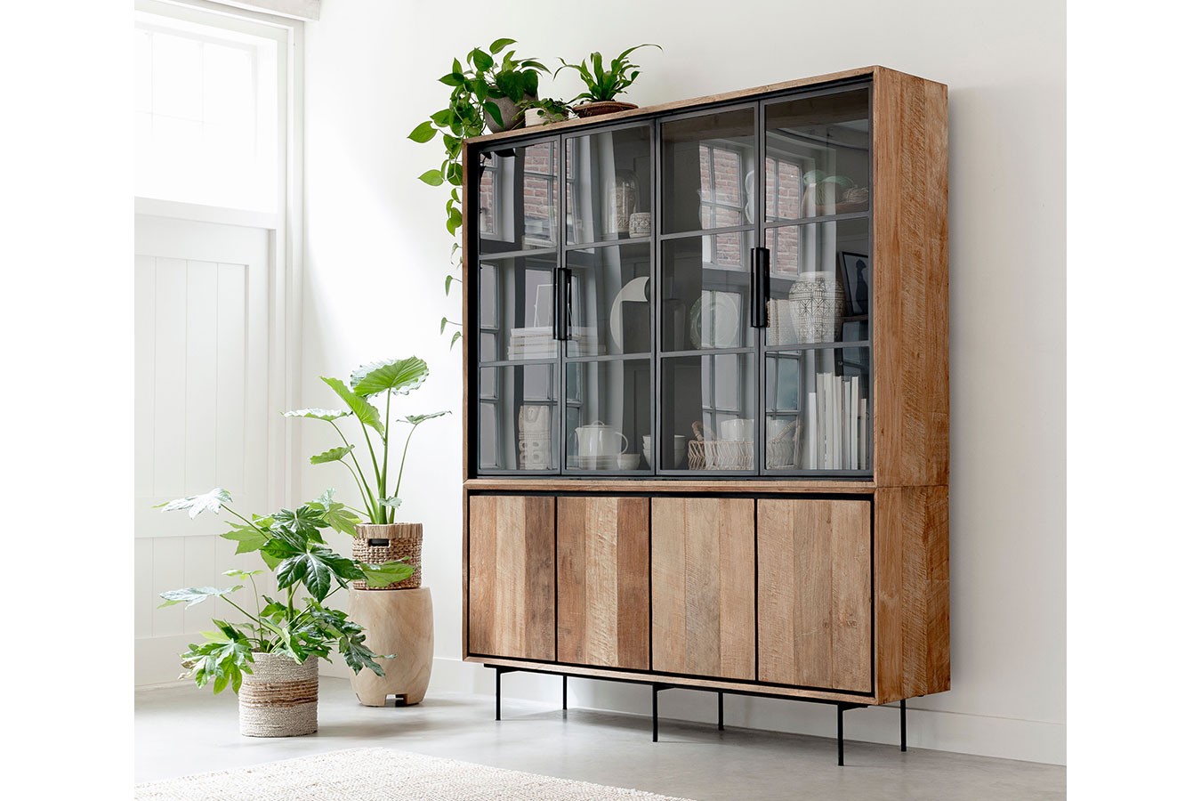 Vitrinenschrank Metropole Teak B 180 cm