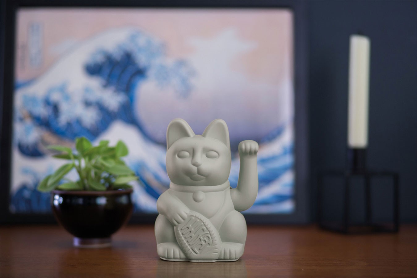 Winkekatze Lucky Cat matt grau