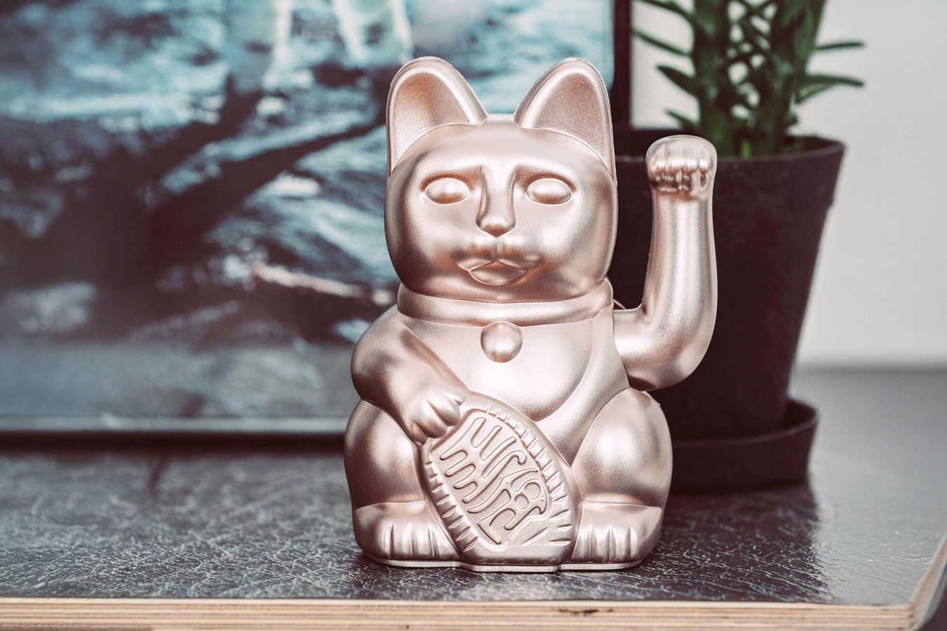 Winkekatze Lucky Cat matt rosegold