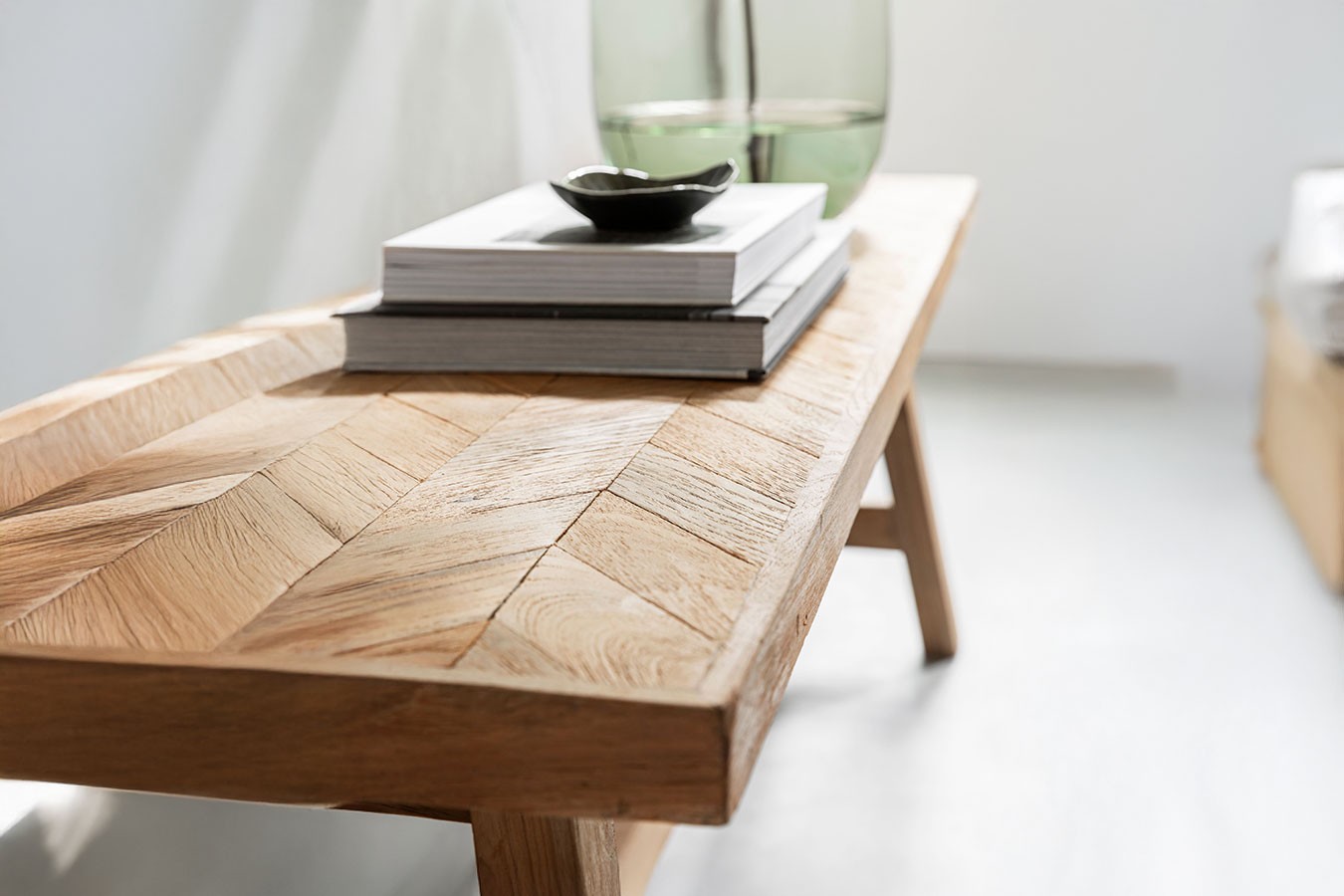 Sitzbank Herringbone recycletes Teakholz B 120 cm